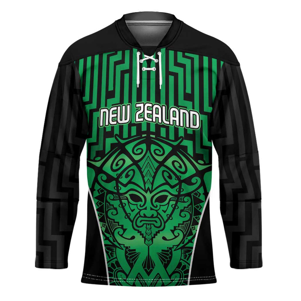 Custom Basketball New Zealand Hockey Jersey Green Maori Ta Moko Indigenous - Aussie Hoodie