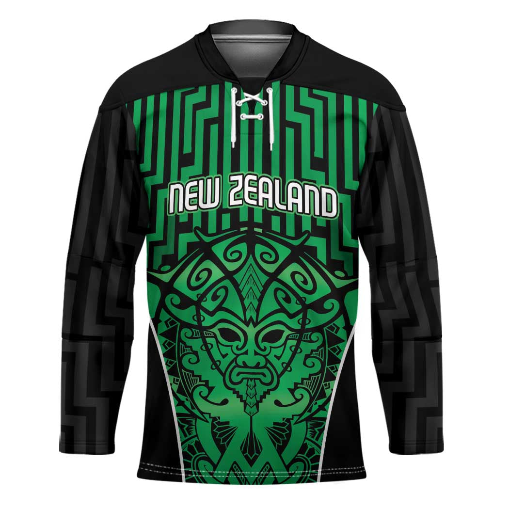 Custom Basketball New Zealand Hockey Jersey Green Maori Ta Moko Indigenous - Aussie Hoodie