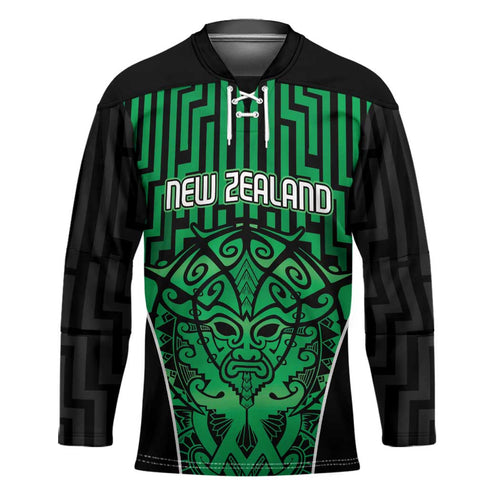 Custom Basketball New Zealand Hockey Jersey Green Maori Ta Moko Indigenous - Aussie Hoodie
