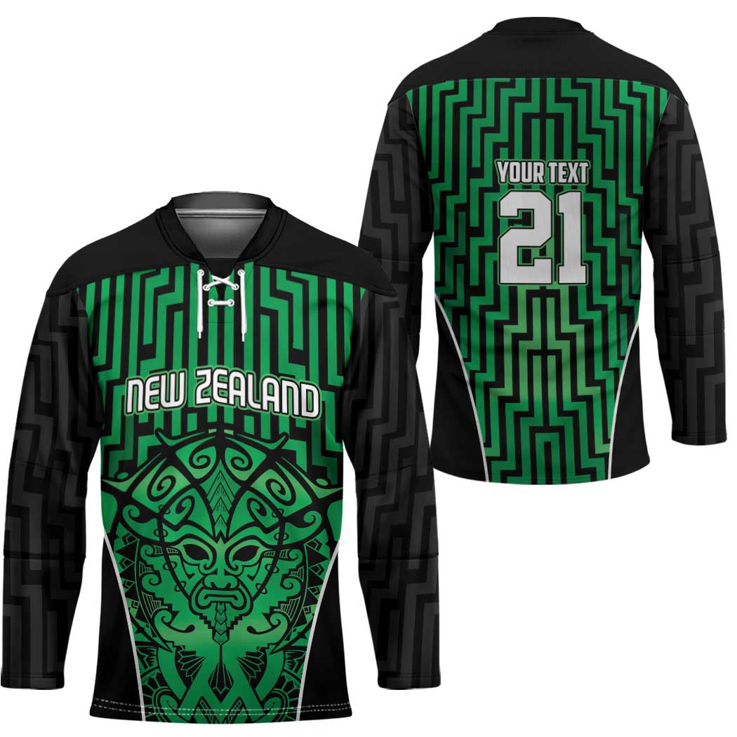 Custom Basketball New Zealand Hockey Jersey Green Maori Ta Moko Indigenous - Aussie Hoodie