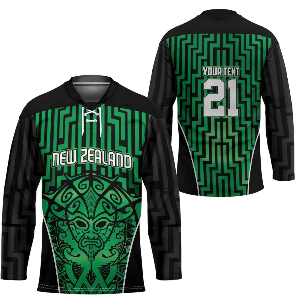 Custom Basketball New Zealand Hockey Jersey Green Maori Ta Moko Indigenous - Aussie Hoodie