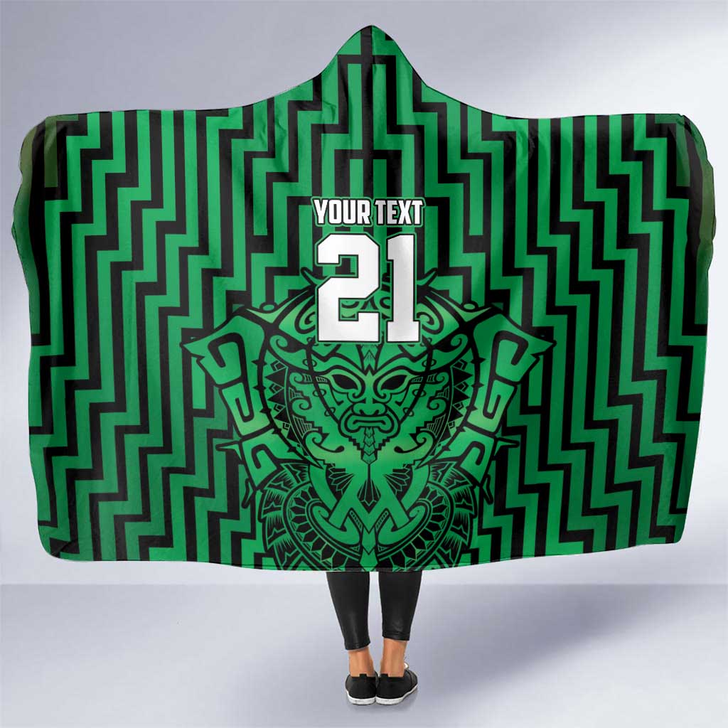 Custom Basketball New Zealand Hooded Blanket Green Maori Ta Moko Indigenous - Aussie Hoodie