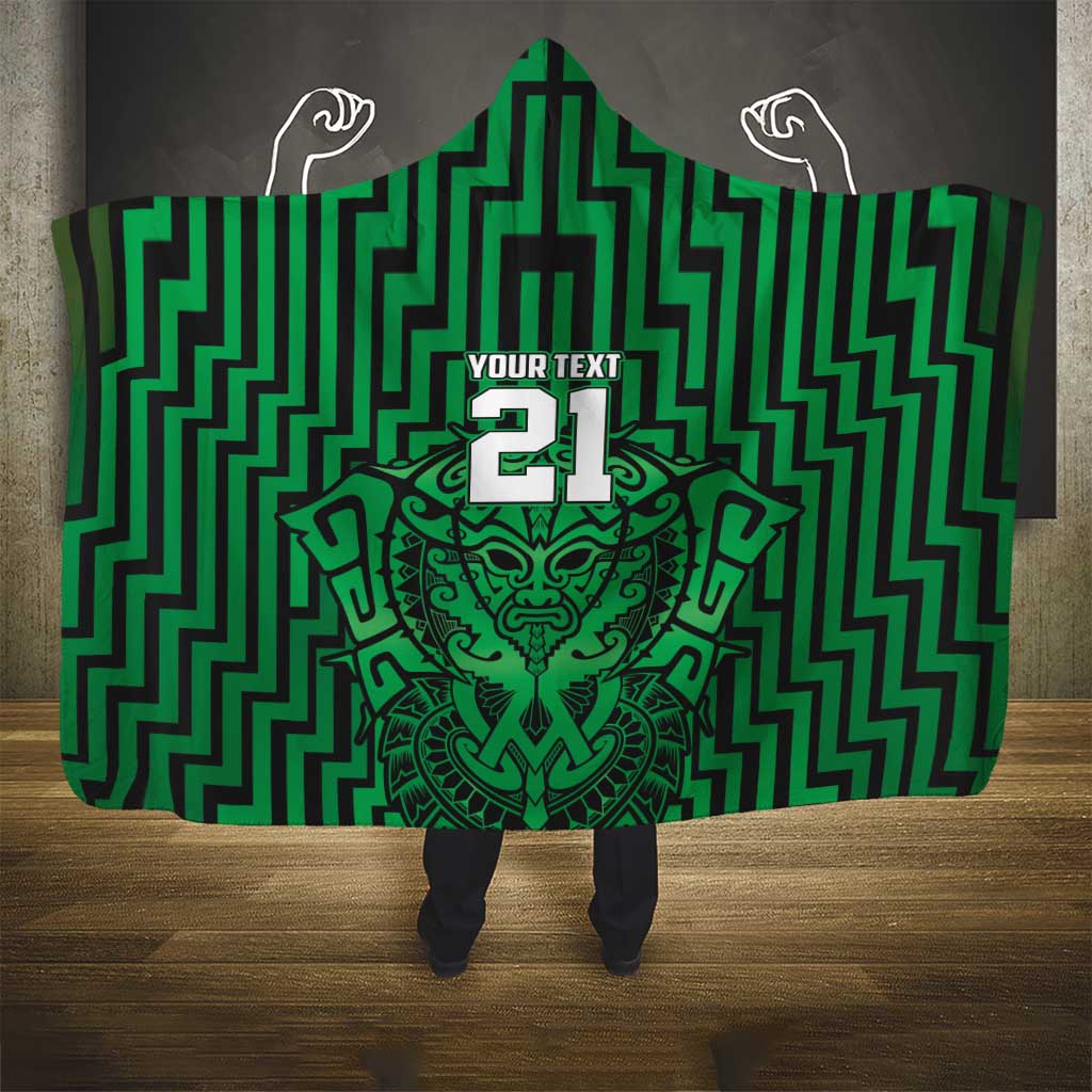 Custom Basketball New Zealand Hooded Blanket Green Maori Ta Moko Indigenous - Aussie Hoodie