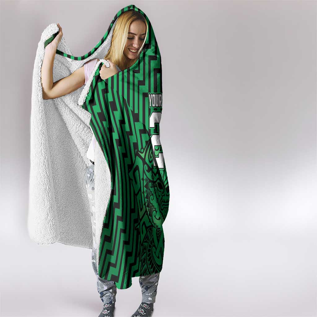 Custom Basketball New Zealand Hooded Blanket Green Maori Ta Moko Indigenous - Aussie Hoodie