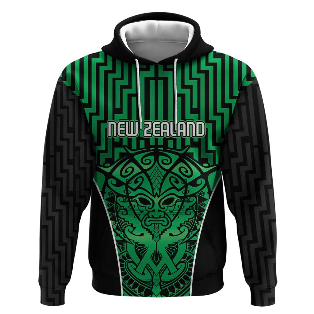 Custom Basketball New Zealand Hoodie Green Maori Ta Moko Indigenous - Aussie Hoodie