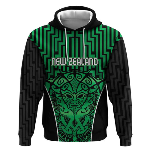 Custom Basketball New Zealand Hoodie Green Maori Ta Moko Indigenous - Aussie Hoodie