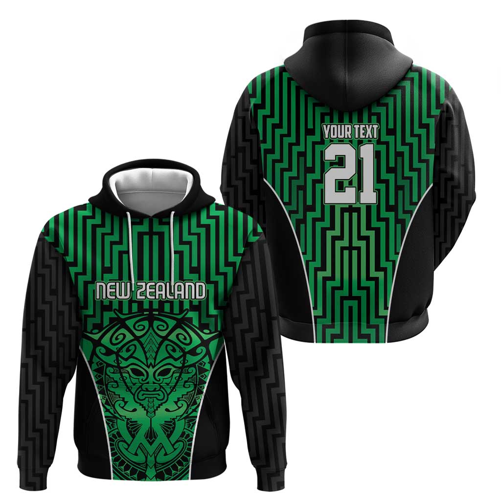 Custom Basketball New Zealand Hoodie Green Maori Ta Moko Indigenous - Aussie Hoodie