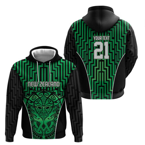 Custom Basketball New Zealand Hoodie Green Maori Ta Moko Indigenous - Aussie Hoodie
