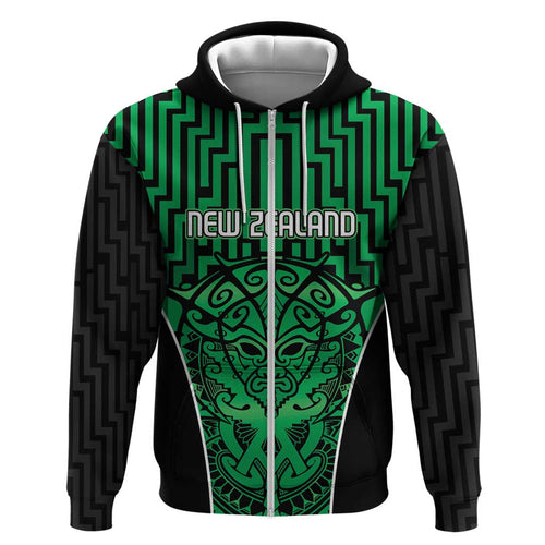 Custom Basketball New Zealand Hoodie Green Maori Ta Moko Indigenous - Aussie Hoodie
