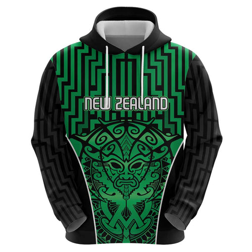 Custom Basketball New Zealand Hoodie Green Maori Ta Moko Indigenous - Aussie Hoodie