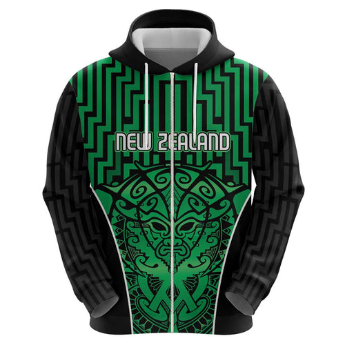 Custom Basketball New Zealand Hoodie Green Maori Ta Moko Indigenous - Aussie Hoodie