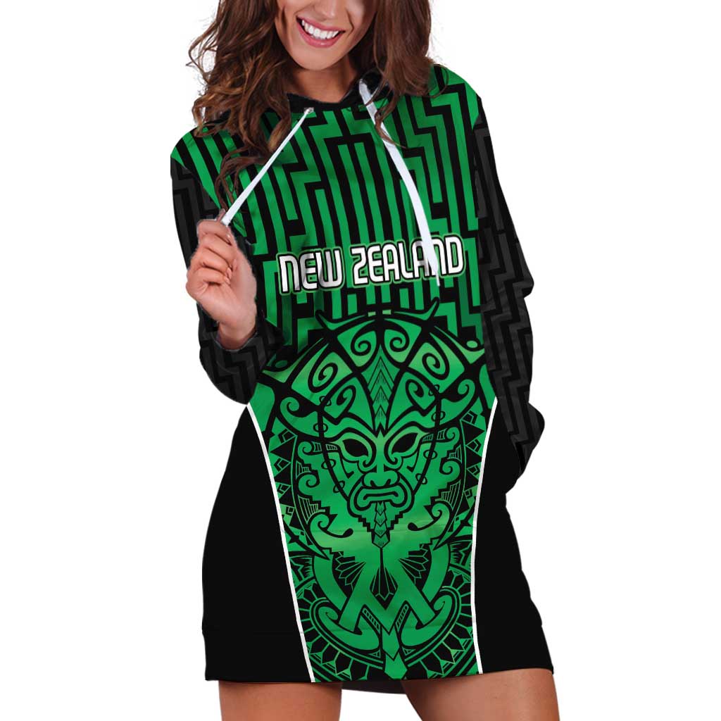 Custom Basketball New Zealand Hoodie Dress Green Maori Ta Moko Indigenous - Aussie Hoodie