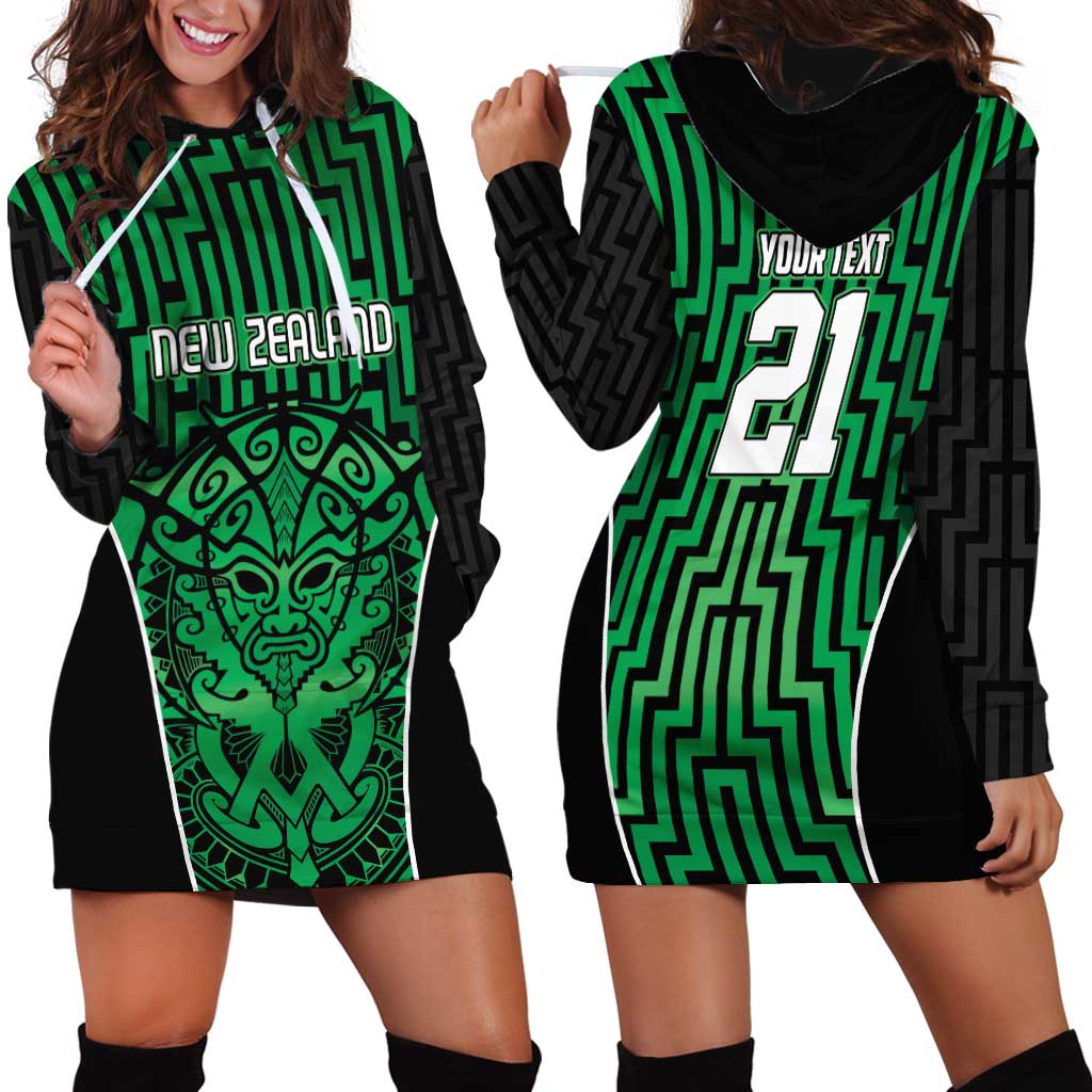 Custom Basketball New Zealand Hoodie Dress Green Maori Ta Moko Indigenous - Aussie Hoodie