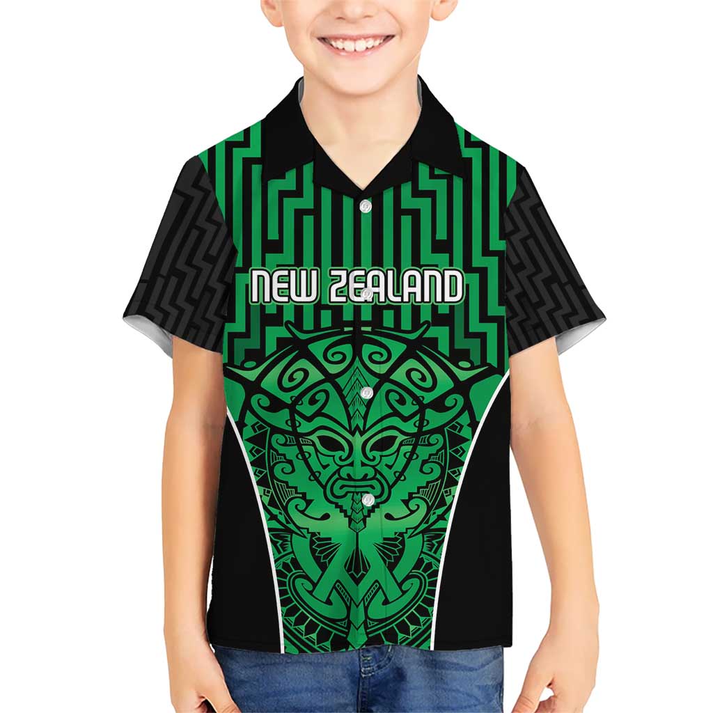 Custom Basketball New Zealand Kid Hawaiian Shirt Green Maori Ta Moko Indigenous - Aussie Hoodie
