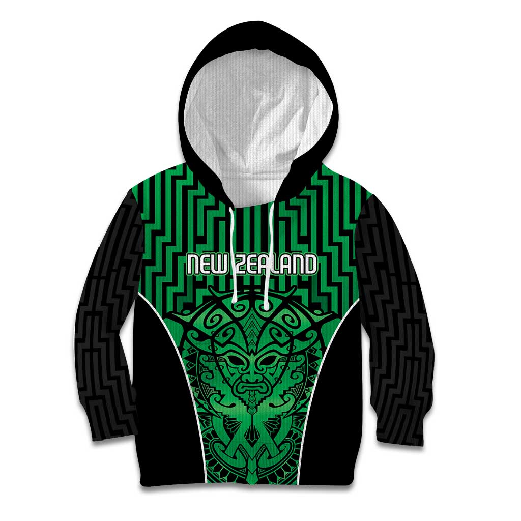 Custom Basketball New Zealand Kid Hoodie Green Maori Ta Moko Indigenous - Aussie Hoodie