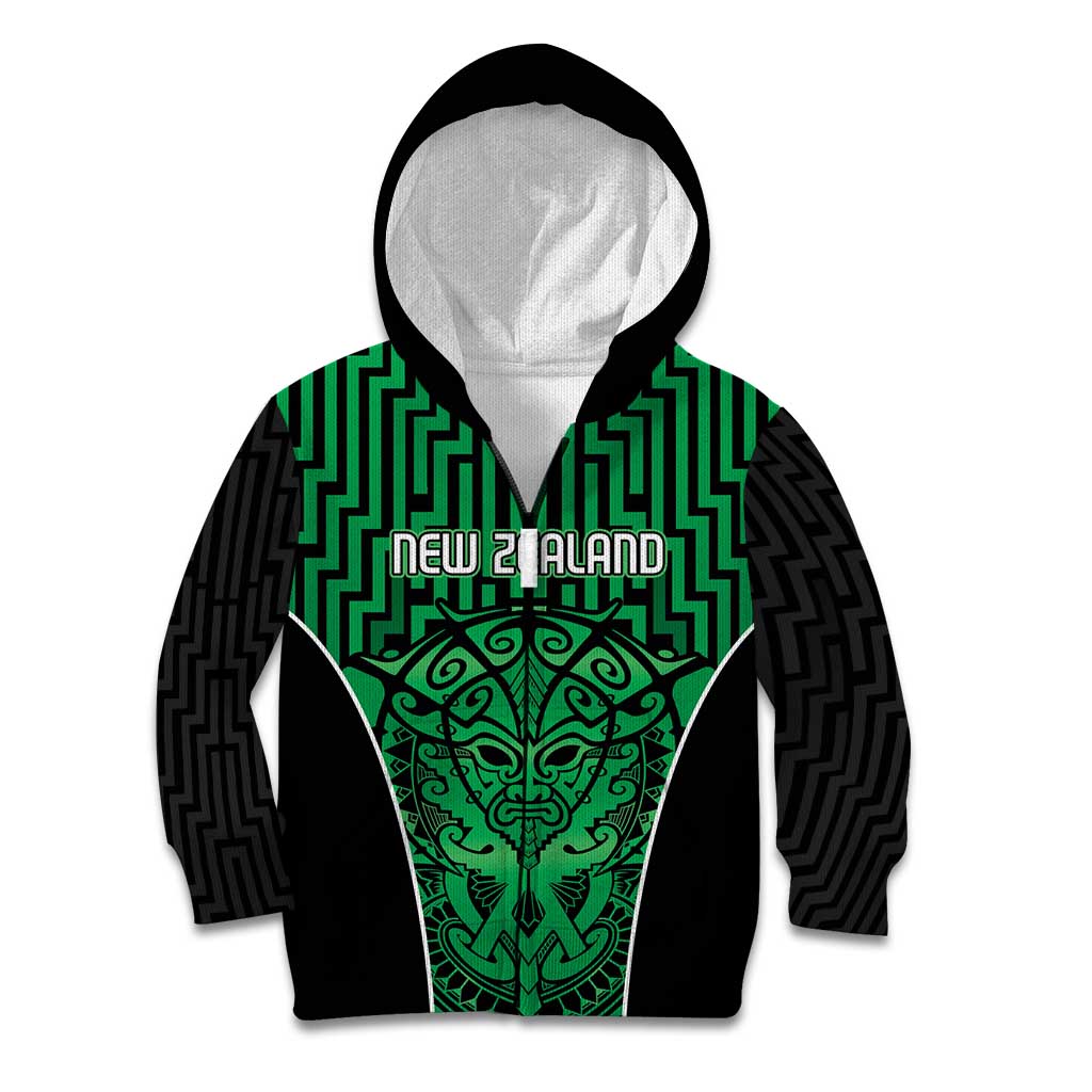 Custom Basketball New Zealand Kid Hoodie Green Maori Ta Moko Indigenous - Aussie Hoodie