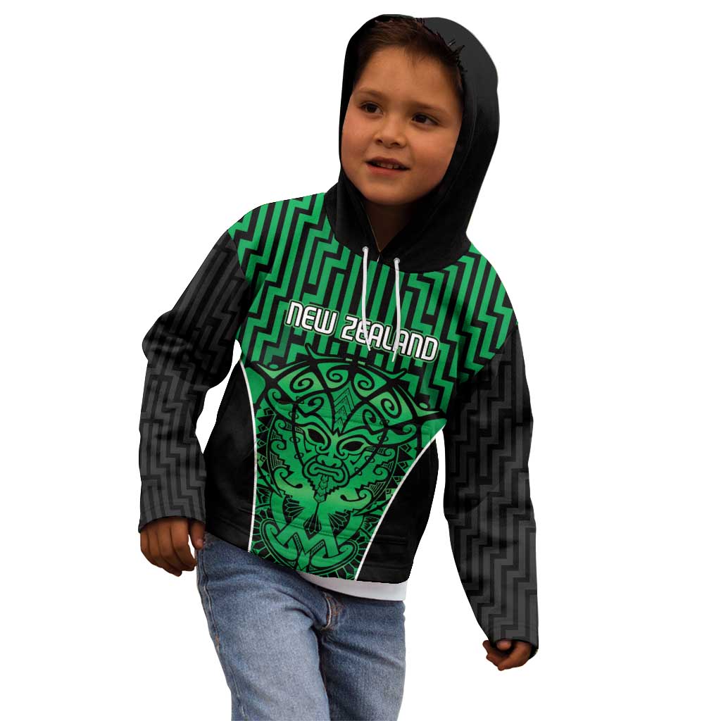 Custom Basketball New Zealand Kid Hoodie Green Maori Ta Moko Indigenous - Aussie Hoodie