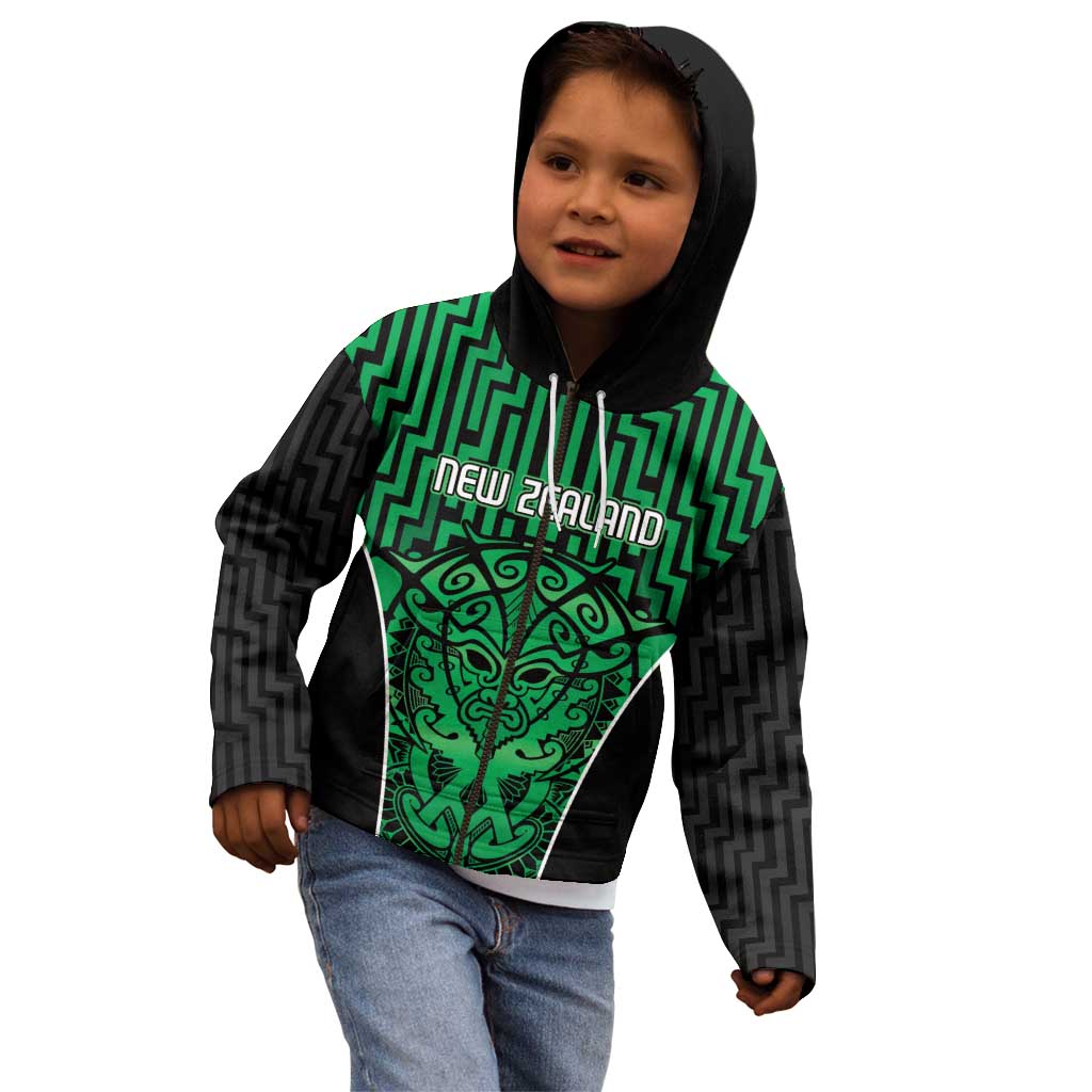 Custom Basketball New Zealand Kid Hoodie Green Maori Ta Moko Indigenous - Aussie Hoodie