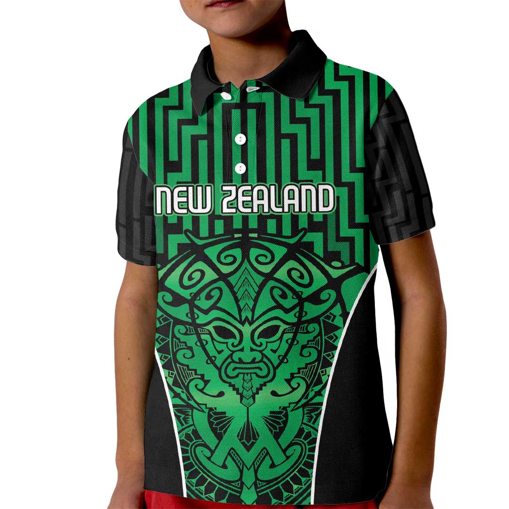 Custom Basketball New Zealand Kid Polo Shirt Green Maori Ta Moko Indigenous - Aussie Hoodie