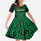 Custom Basketball New Zealand Kid Short Sleeve Dress Green Maori Ta Moko Indigenous - Aussie Hoodie