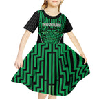 Custom Basketball New Zealand Kid Short Sleeve Dress Green Maori Ta Moko Indigenous - Aussie Hoodie