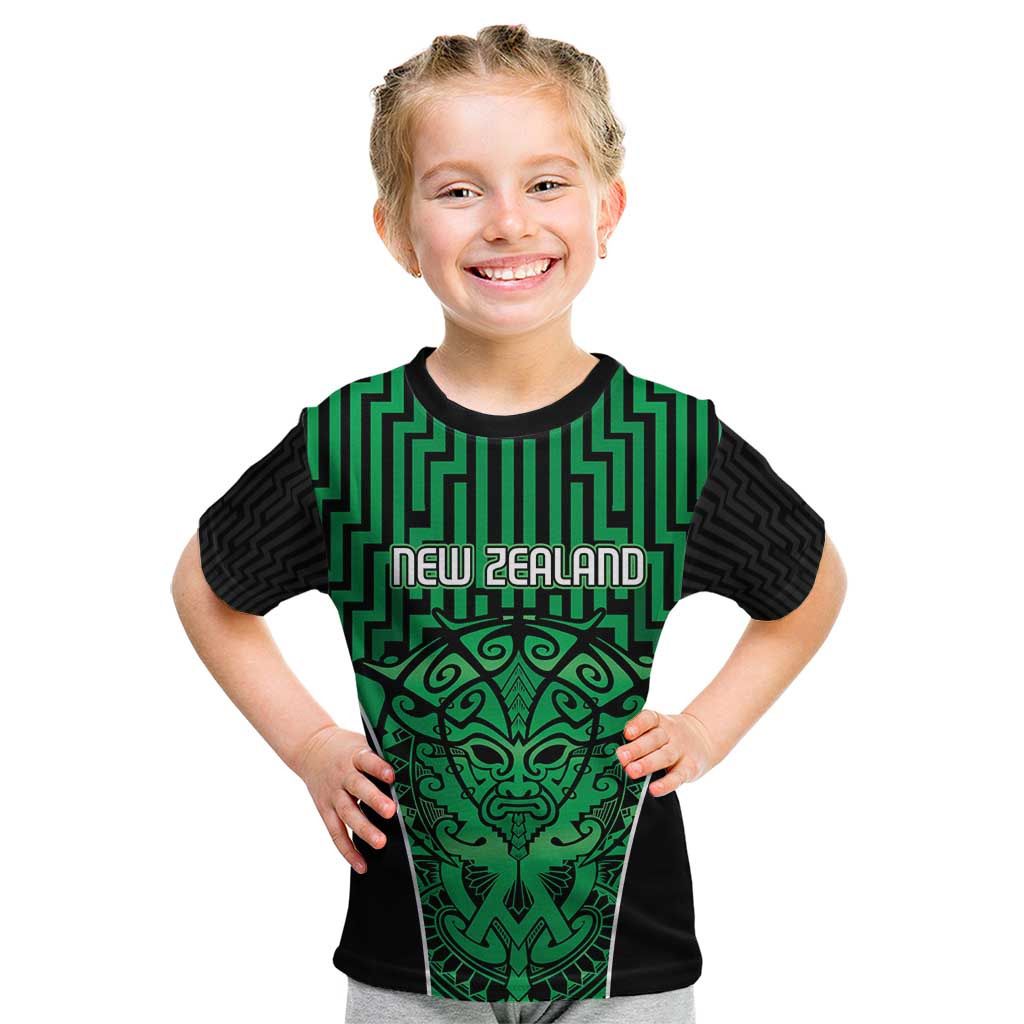 Custom Basketball New Zealand Kid T Shirt Green Maori Ta Moko Indigenous - Aussie Hoodie