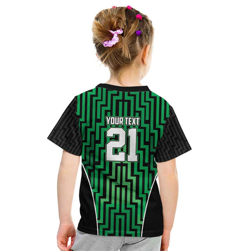 Custom Basketball New Zealand Kid T Shirt Green Maori Ta Moko Indigenous - Aussie Hoodie