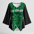Custom Basketball New Zealand Kimono Sleeve Blouse Green Maori Ta Moko Indigenous - Aussie Hoodie