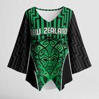 Custom Basketball New Zealand Kimono Sleeve Blouse Green Maori Ta Moko Indigenous - Aussie Hoodie