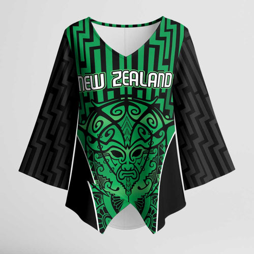 Custom Basketball New Zealand Kimono Sleeve Blouse Green Maori Ta Moko Indigenous - Aussie Hoodie