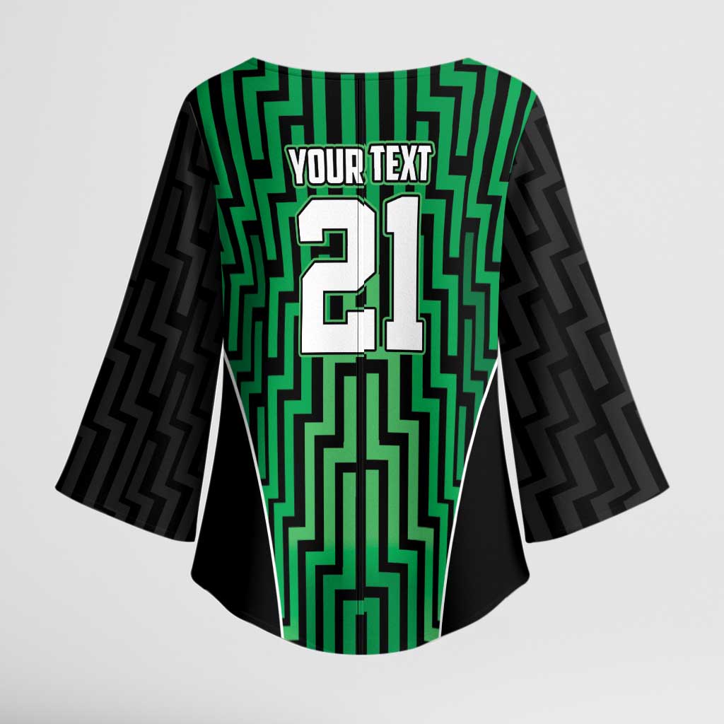 Custom Basketball New Zealand Kimono Sleeve Blouse Green Maori Ta Moko Indigenous - Aussie Hoodie