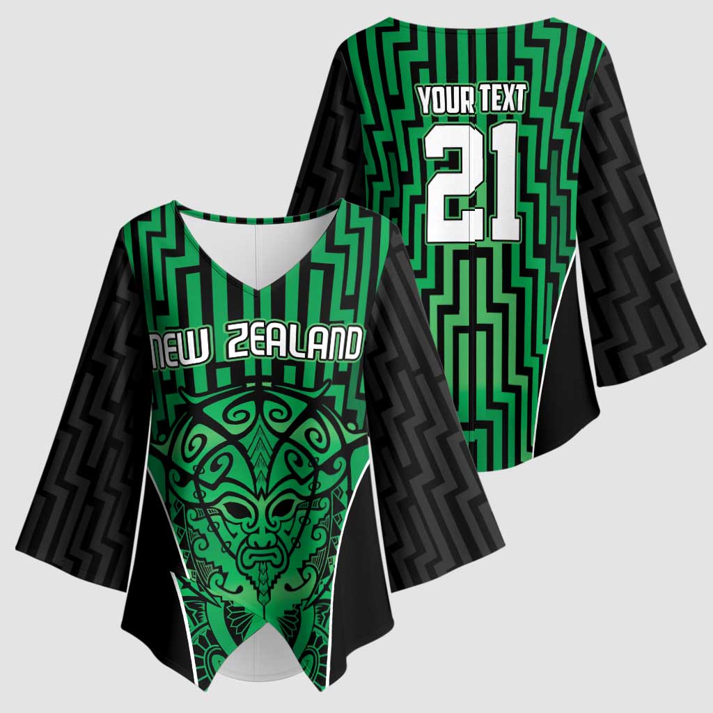 Custom Basketball New Zealand Kimono Sleeve Blouse Green Maori Ta Moko Indigenous - Aussie Hoodie