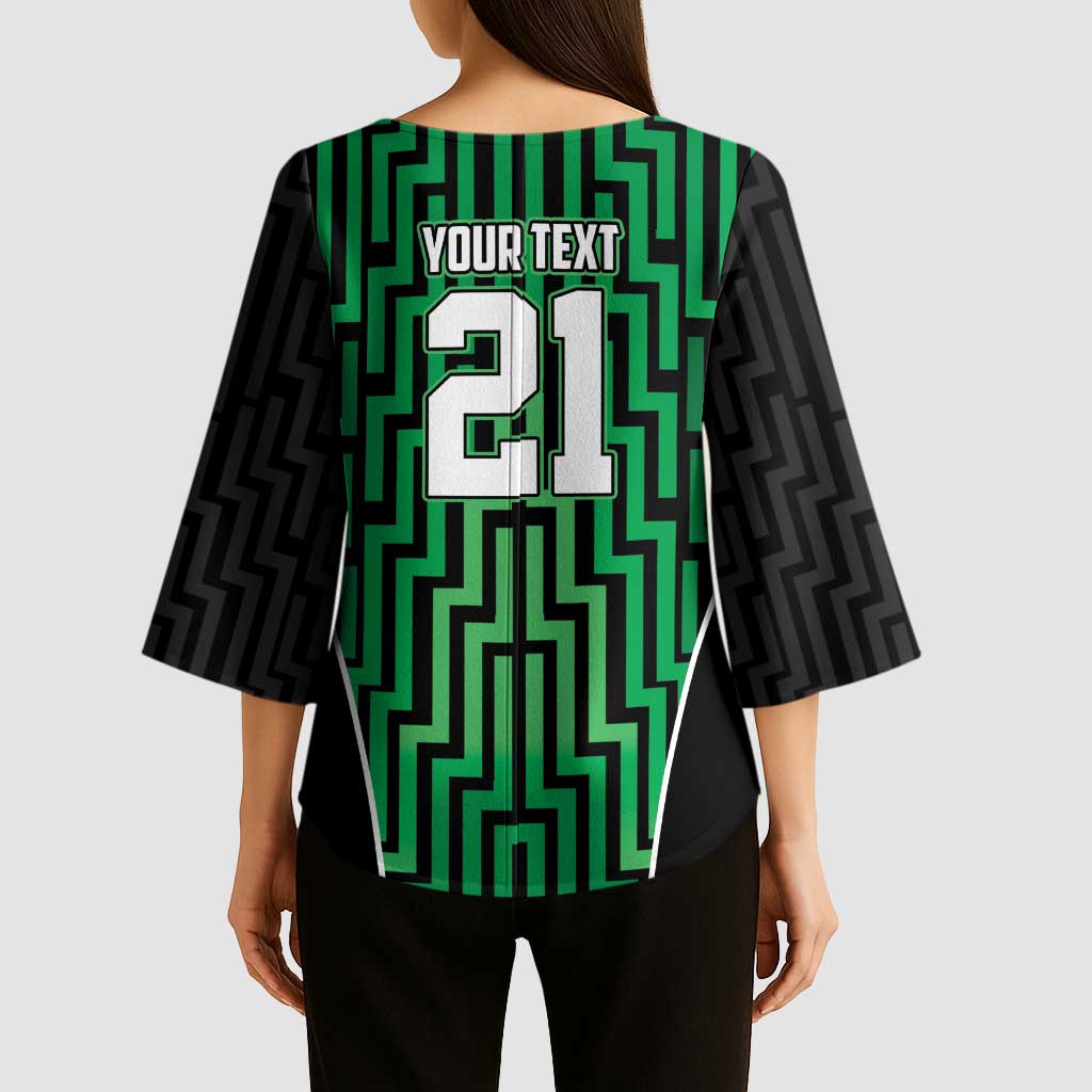 Custom Basketball New Zealand Kimono Sleeve Blouse Green Maori Ta Moko Indigenous - Aussie Hoodie