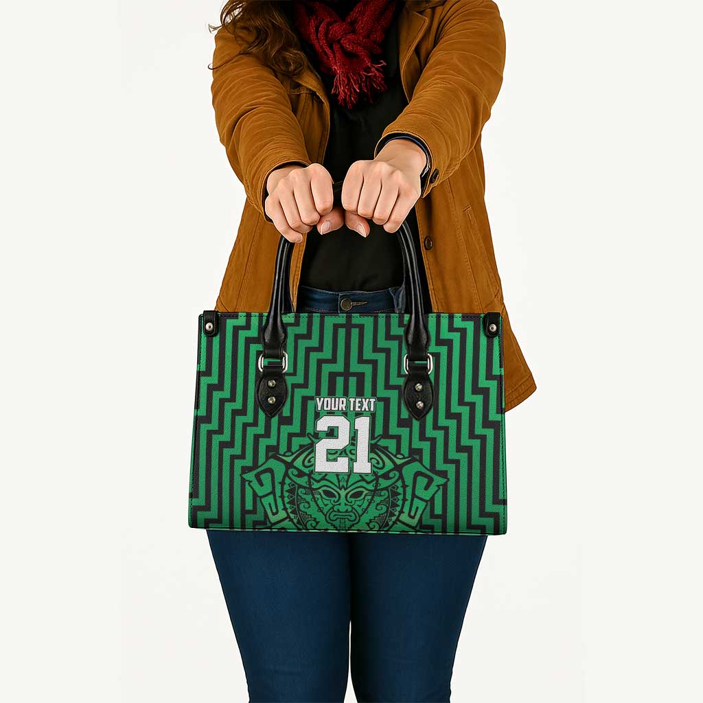 Custom Basketball New Zealand Leather Bag Green Maori Ta Moko Indigenous - Aussie Hoodie