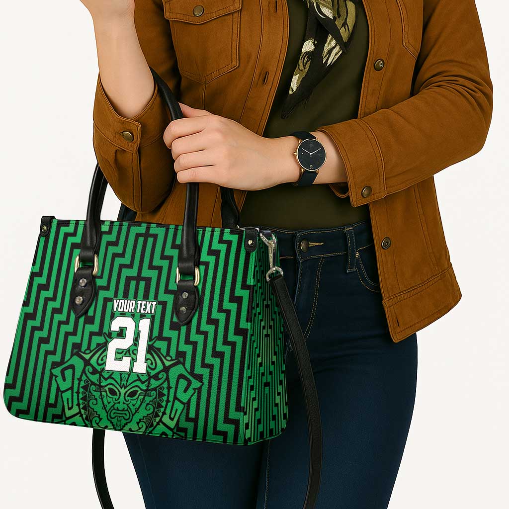 Custom Basketball New Zealand Leather Bag Green Maori Ta Moko Indigenous - Aussie Hoodie