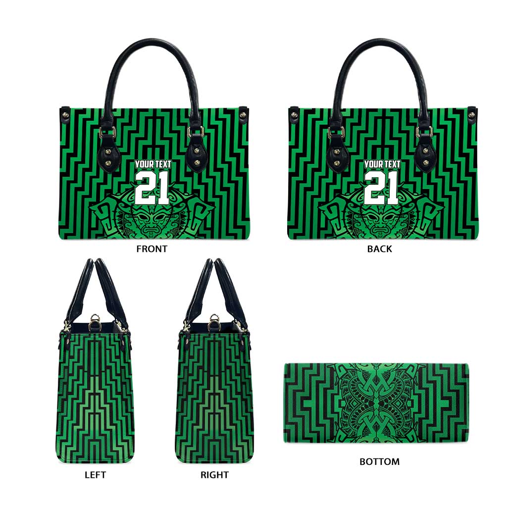 Custom Basketball New Zealand Leather Bag Green Maori Ta Moko Indigenous - Aussie Hoodie