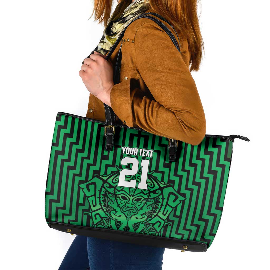 Custom Basketball New Zealand Leather Tote Bag Green Maori Ta Moko Indigenous - Aussie Hoodie