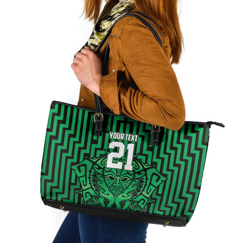 Custom Basketball New Zealand Leather Tote Bag Green Maori Ta Moko Indigenous - Aussie Hoodie