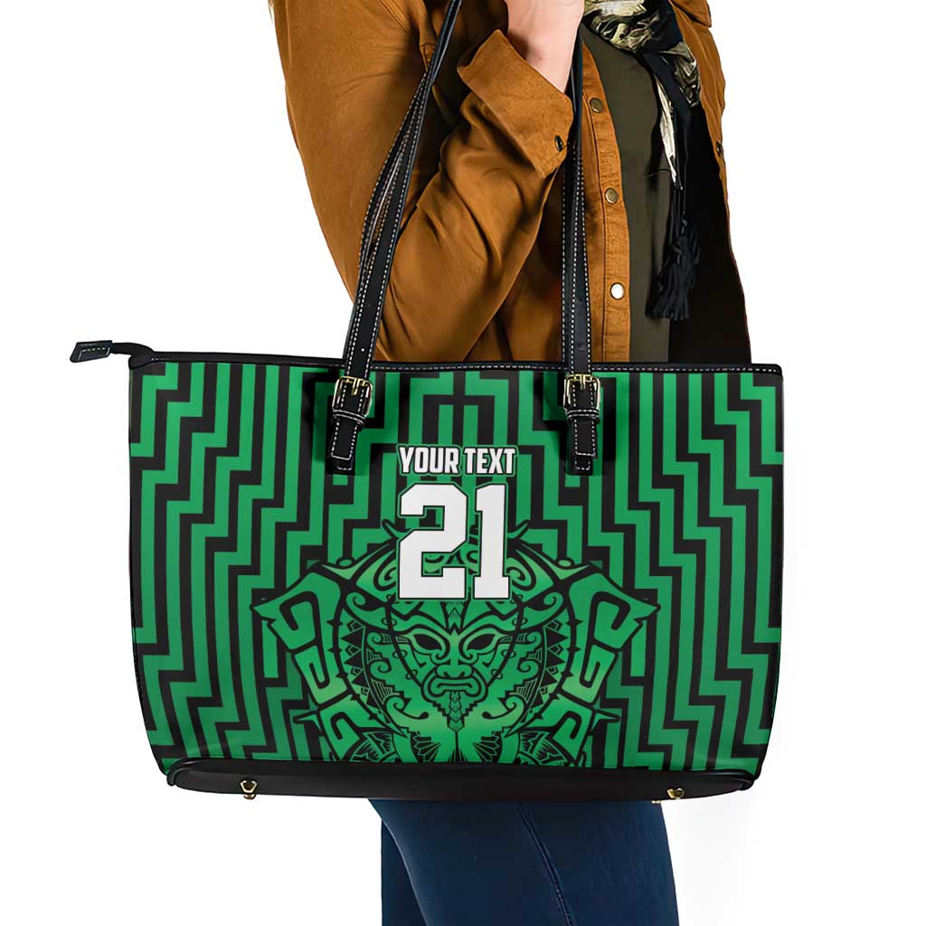 Custom Basketball New Zealand Leather Tote Bag Green Maori Ta Moko Indigenous - Aussie Hoodie