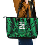 Custom Basketball New Zealand Leather Tote Bag Green Maori Ta Moko Indigenous - Aussie Hoodie