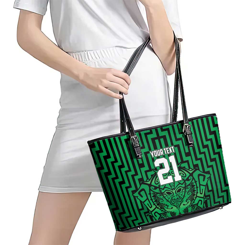 Custom Basketball New Zealand Leather Tote Bag Green Maori Ta Moko Indigenous - Aussie Hoodie