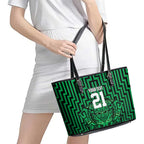 Custom Basketball New Zealand Leather Tote Bag Green Maori Ta Moko Indigenous - Aussie Hoodie