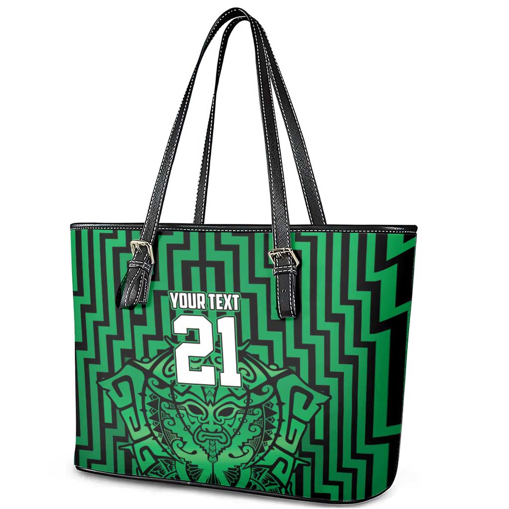 Custom Basketball New Zealand Leather Tote Bag Green Maori Ta Moko Indigenous - Aussie Hoodie