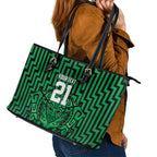 Custom Basketball New Zealand Leather Tote Bag Green Maori Ta Moko Indigenous - Aussie Hoodie