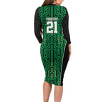 Custom Basketball New Zealand Long Sleeve Bodycon Dress Green Maori Ta Moko Indigenous - Aussie Hoodie