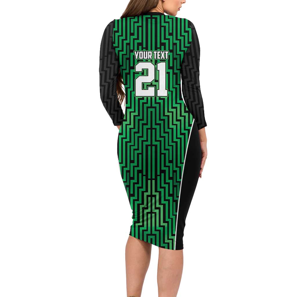 Custom Basketball New Zealand Long Sleeve Bodycon Dress Green Maori Ta Moko Indigenous - Aussie Hoodie