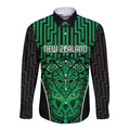 Custom Basketball New Zealand Long Sleeve Button Shirt Green Maori Ta Moko Indigenous - Aussie Hoodie