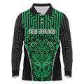 Custom Basketball New Zealand Long Sleeve Polo Shirt Green Maori Ta Moko Indigenous - Aussie Hoodie