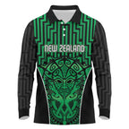 Custom Basketball New Zealand Long Sleeve Polo Shirt Green Maori Ta Moko Indigenous - Aussie Hoodie
