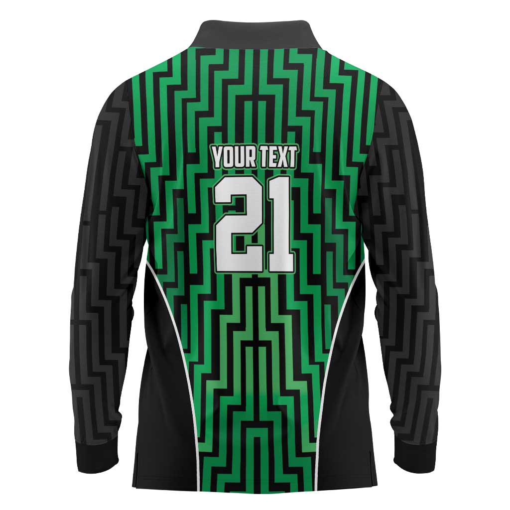 Custom Basketball New Zealand Long Sleeve Polo Shirt Green Maori Ta Moko Indigenous - Aussie Hoodie